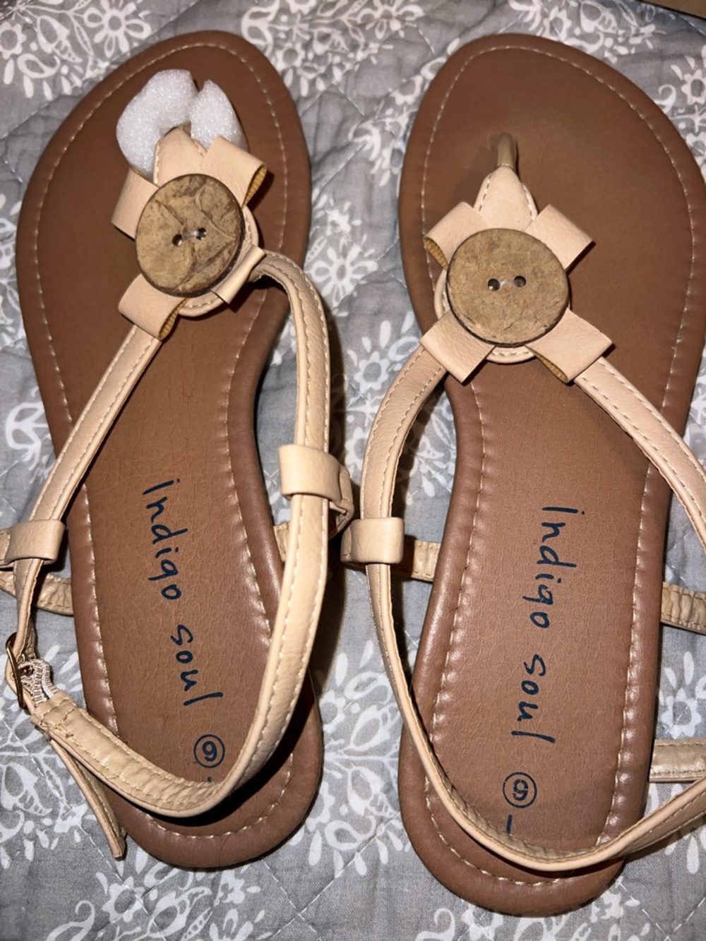 indigo soul Beige and Brown Button Thong Sandals